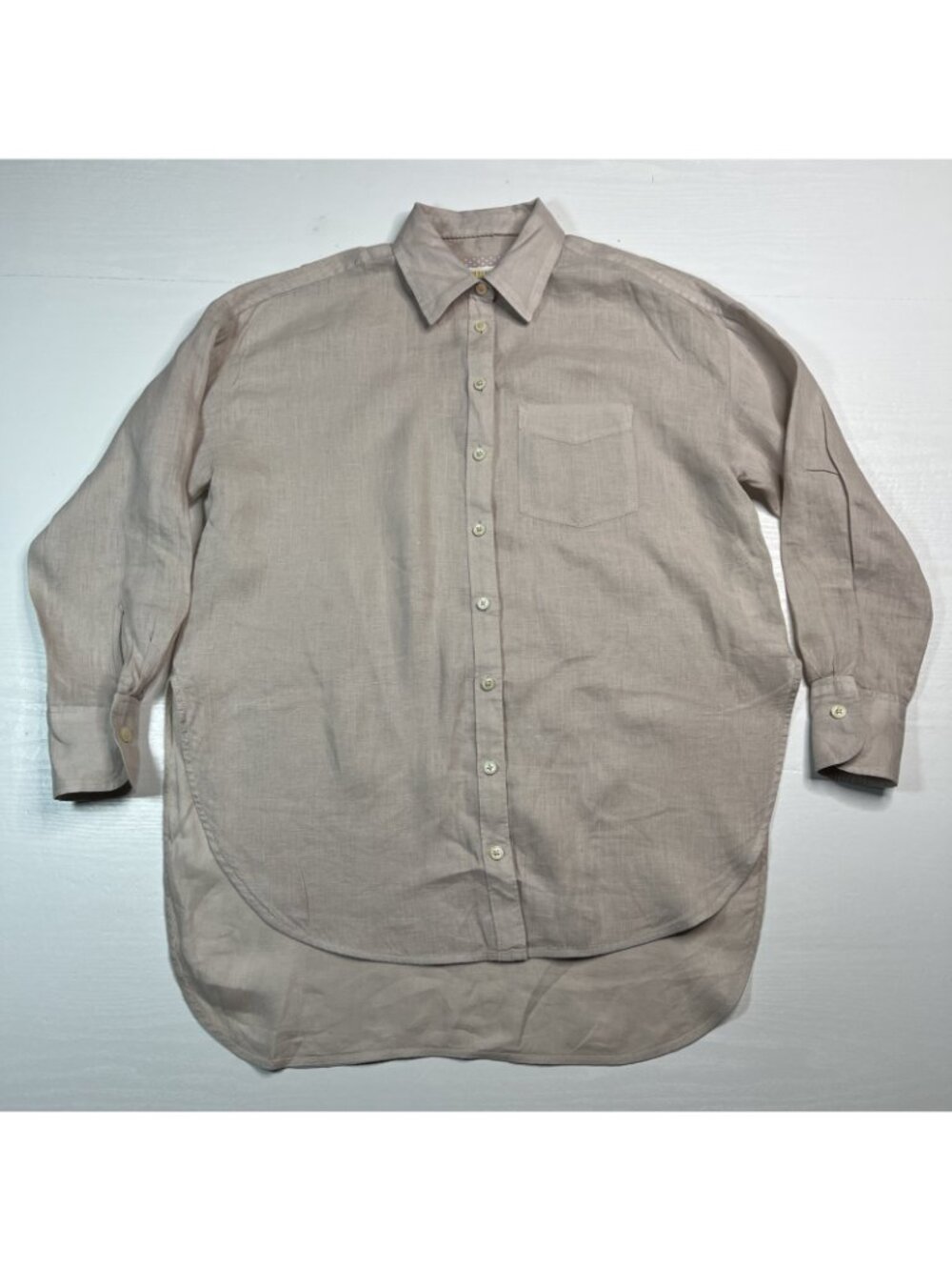 Maeve Linen Tunic Shirt Womens 2XS Tan Long Sleeve Bennett Button Down